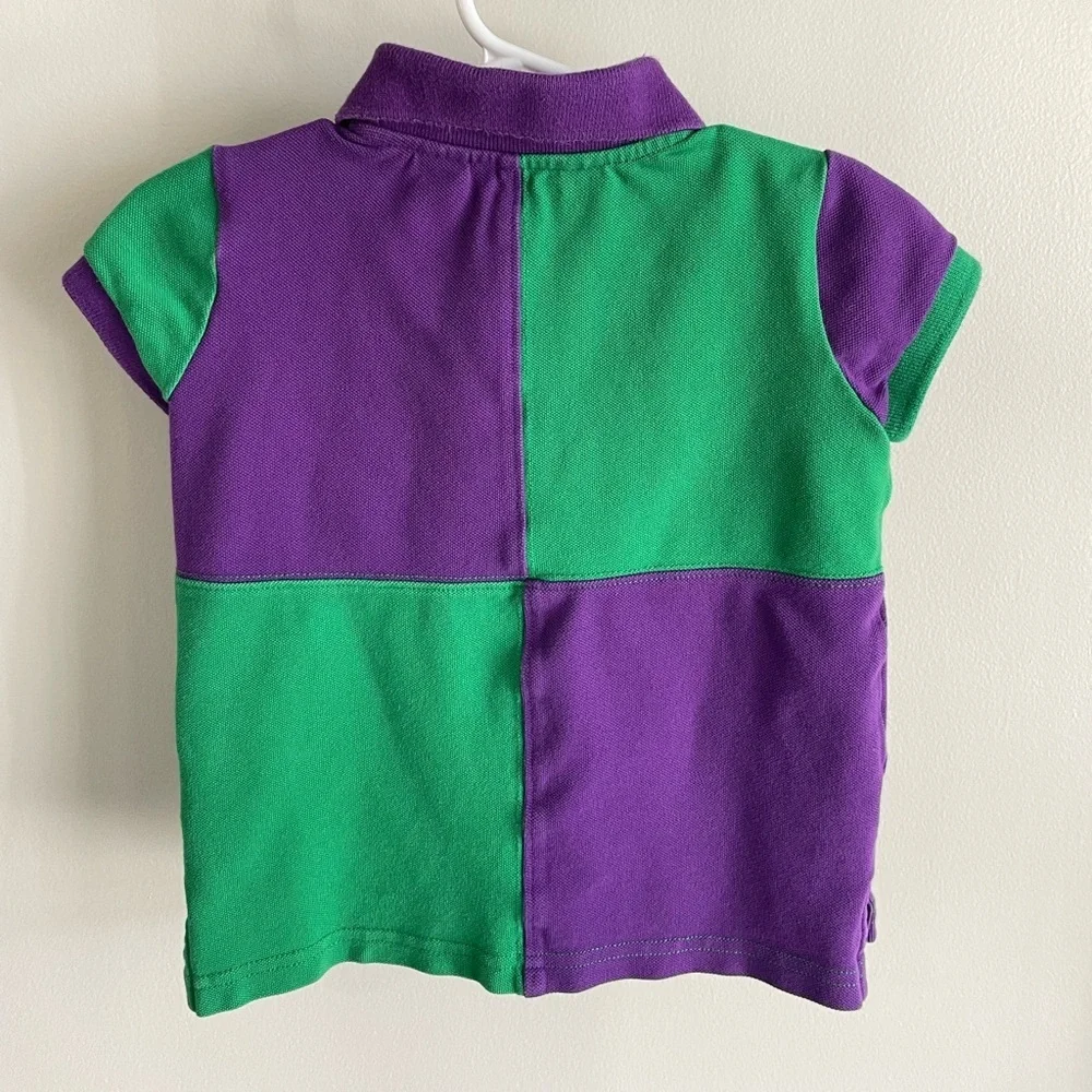 Ralph Lauren Toddler Color Block Polo - Green and Purple - Size 3/3T